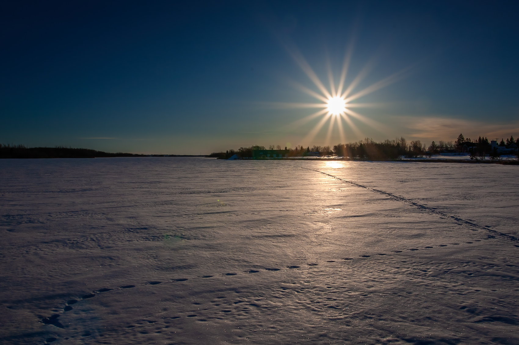 Sun low over Telford Lake, Leduc, Alberta, 2024-03-10