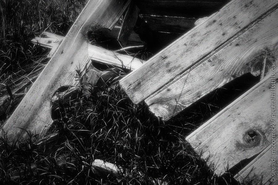 Remnants of two-seater outhouse