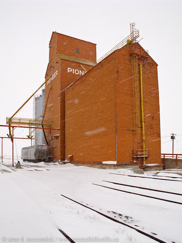 Old Pioneer Elevator during snowfall, Oyen, Alberta