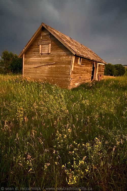 Delapidated shed at dusk