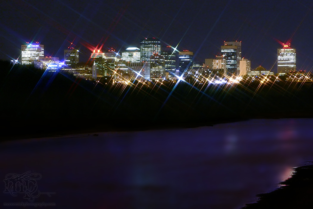 Edmonton skyline over frozen river, Oct 23, 2003