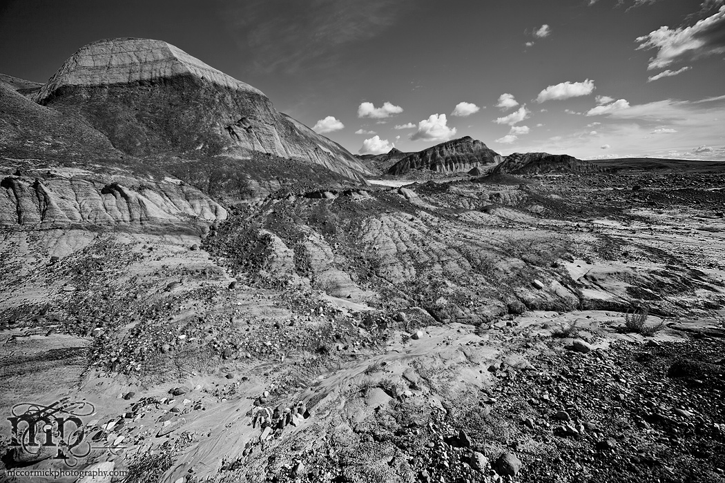 Monitor Mud Buttes 2011: South end looking NE, perspective gradient [B&W]