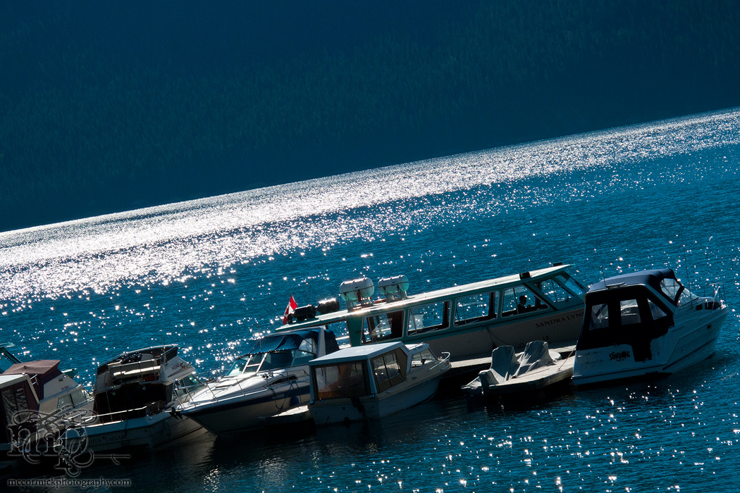 Moored pleasure craft, Spray Lakes, Canmore, August 2010