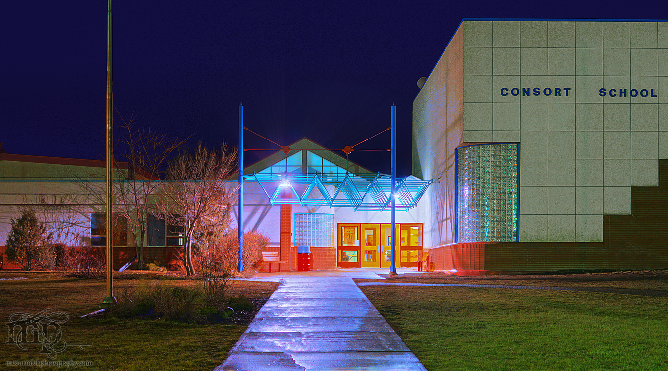 Mar 16, 2012: Consort School at night after spring shower
