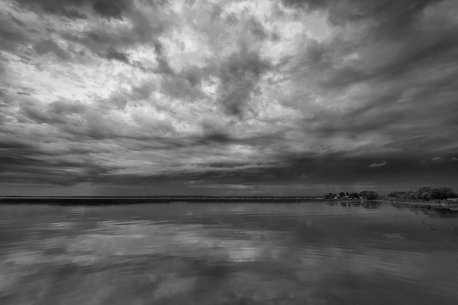 Moody Sky over Lac St. Anne, Alberta Beach, AB, B&W, 2020-07-09