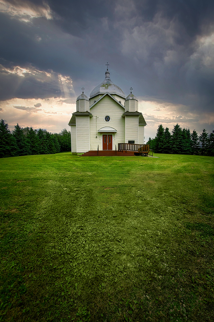 Long View of St. Nicholas Ukrainian Greek Catholic Church, Built 1930, Carvel, Alberta, 2020-07-19