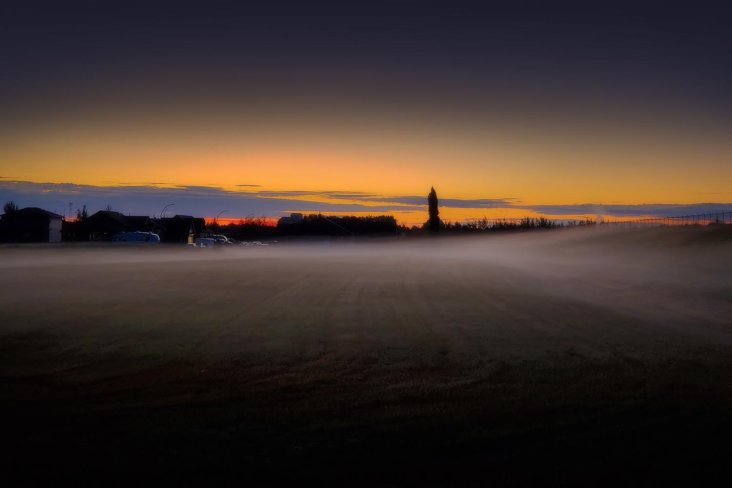 Lingering morning fog on the outskirts of town, Barrhead, Alberta, 2020-09-10