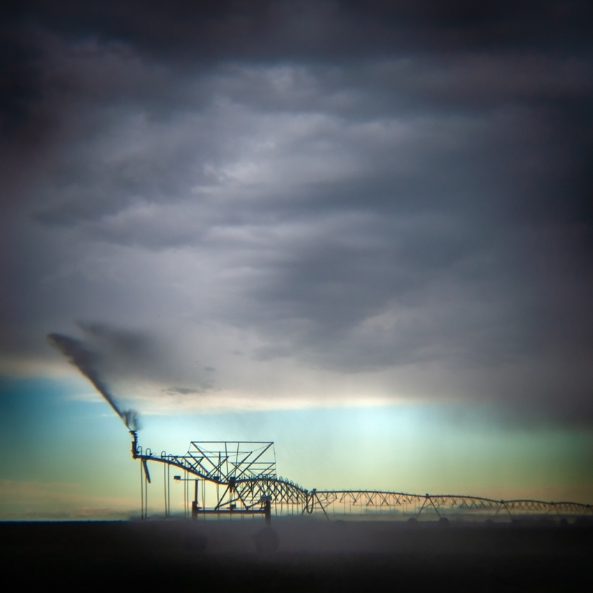 Crop Irrigation with Approaching Storm, Southern Alberta, June 05, 2021