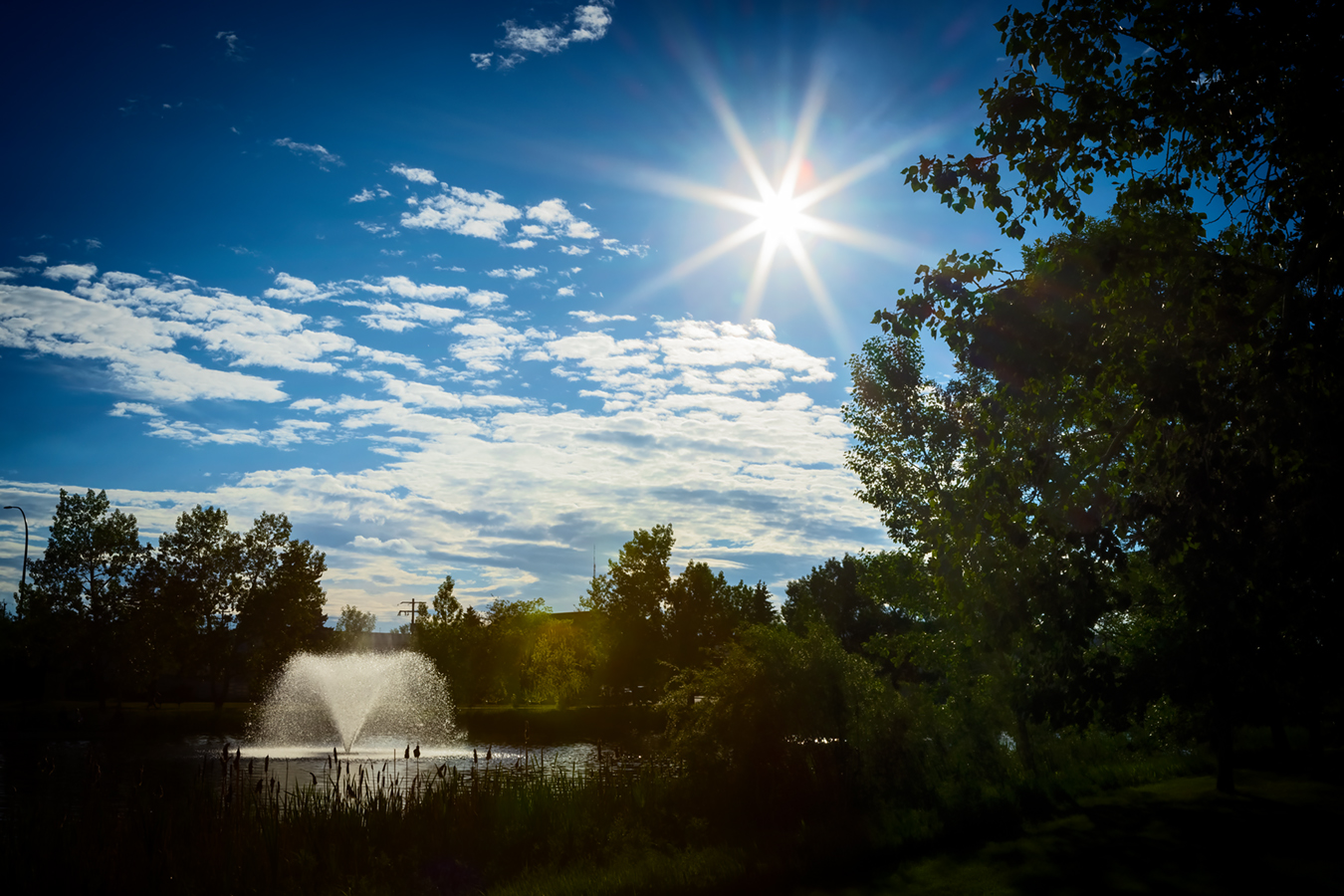 Kinsmen Lake Fountain & Sunburst, Strathmore, Alberta, June 24, 2021
