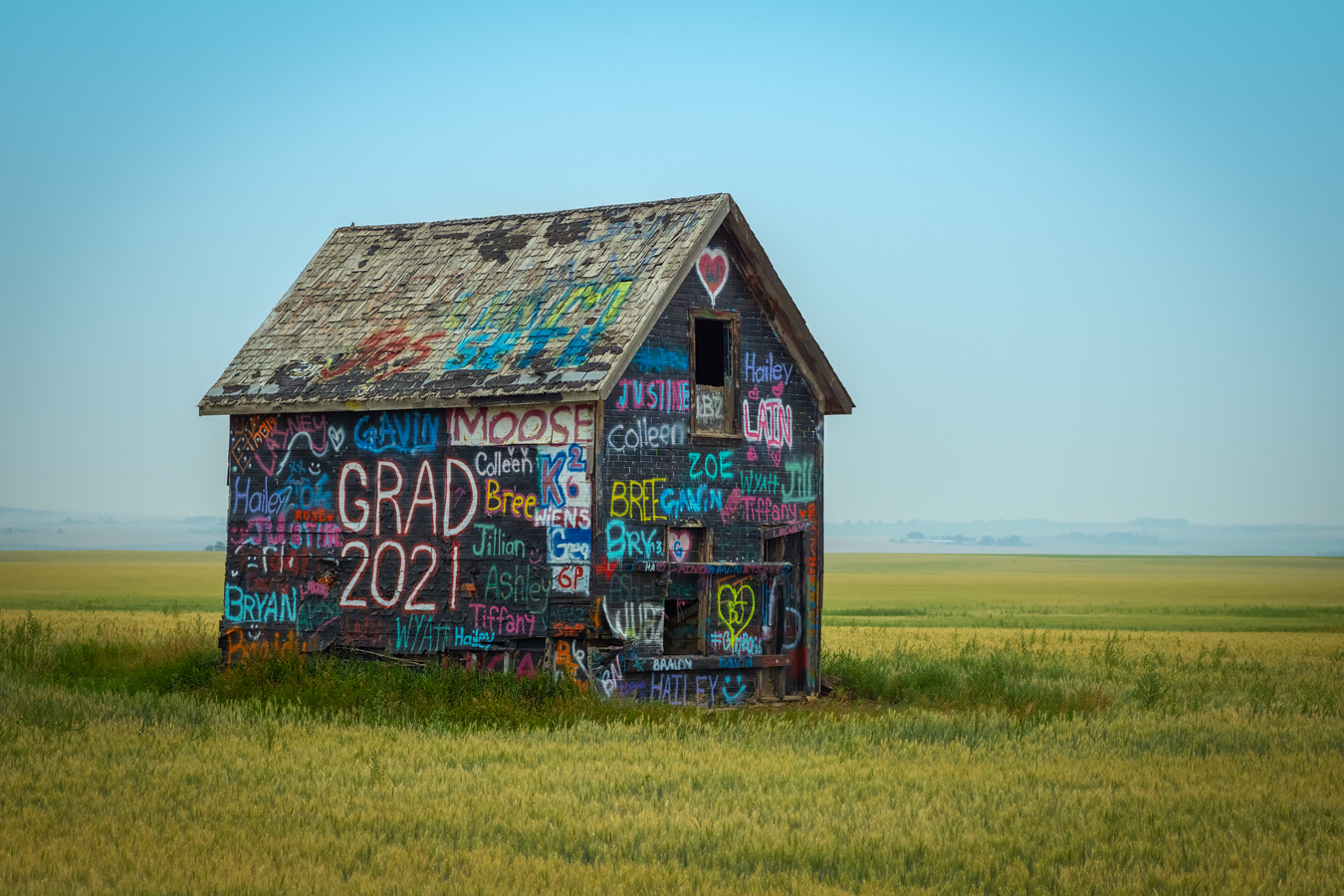 Grad 2021 Graffiti On Shed Near Indus, Alberta, August 02, 2021