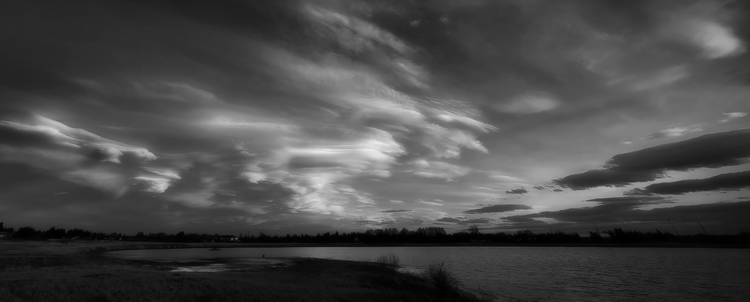 Gray's Pond, Panorama, B&W, Looking South, 2022-05-04