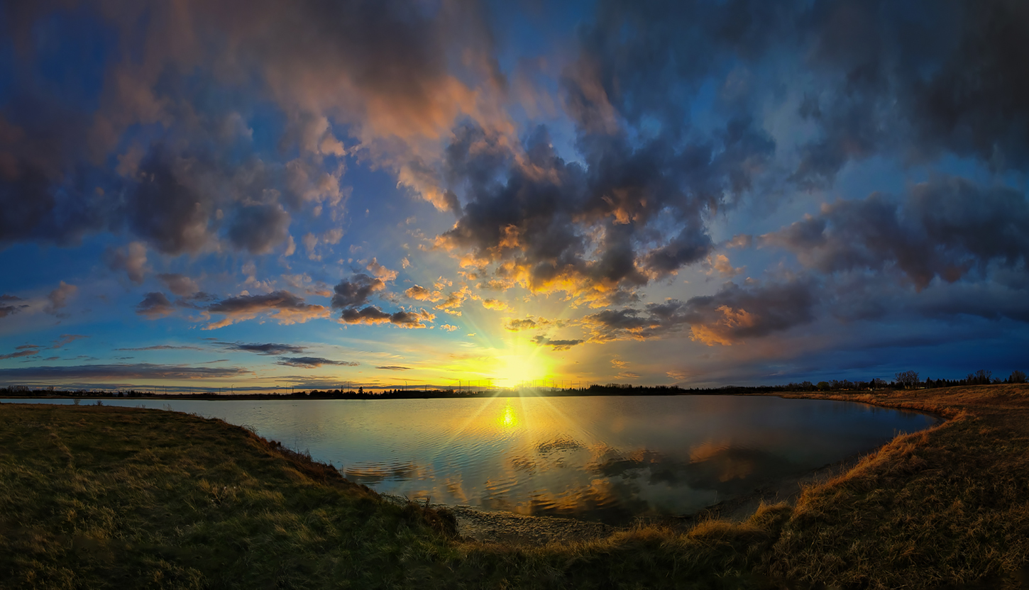 Gray's Pond, Sunset Over Shore, Stitched Panorama, 2022-05-13