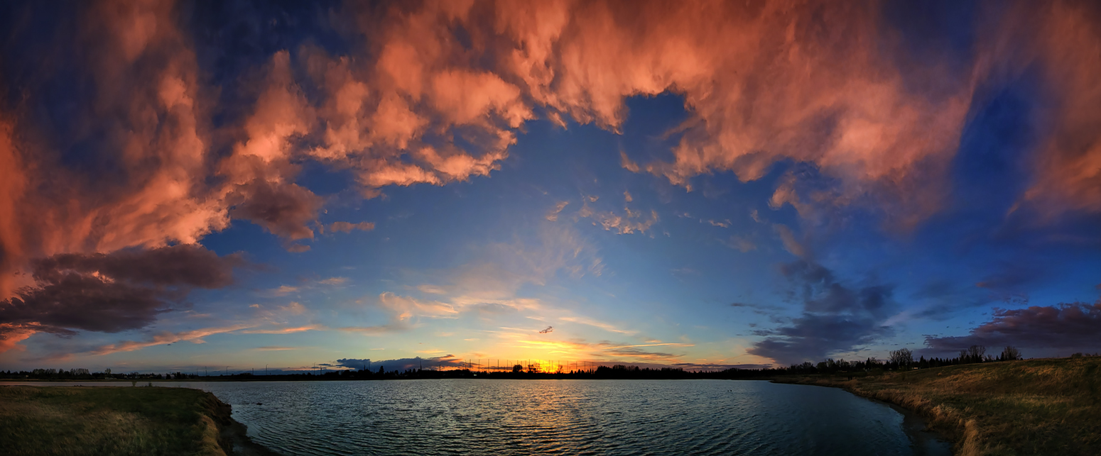 Gray's Pond, Sunset Over Shore, Stitched Panorama, 2022-05-16