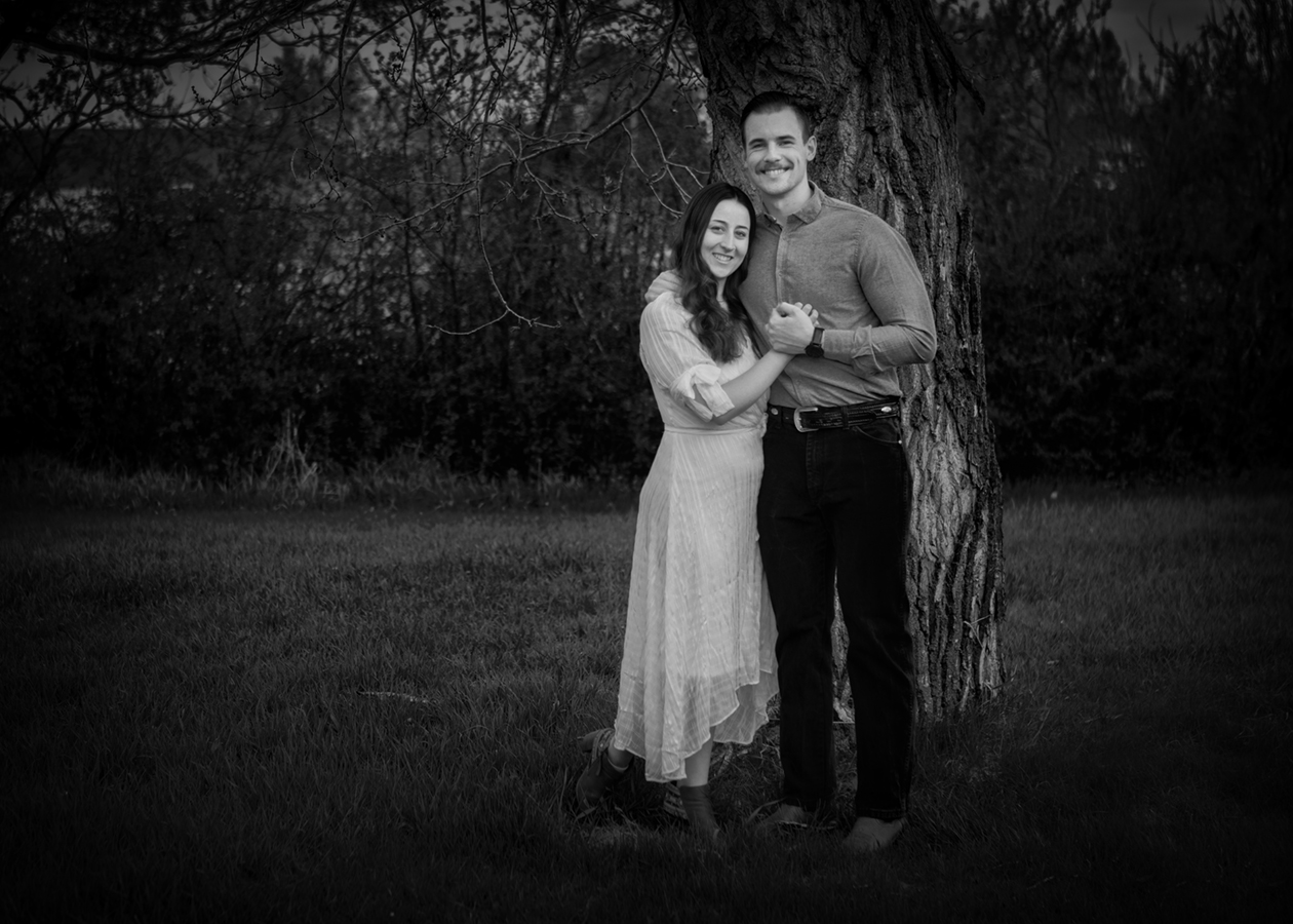 Engagement Shoot, 2022-05-22, Formal in Front Yard, B&W