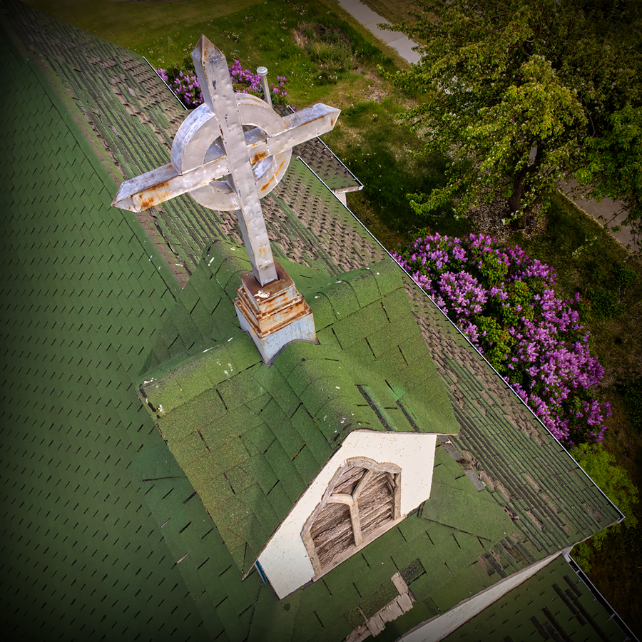 That Old Church, Aerial View of Cross, Strathmore, AB, 2022-06-02
