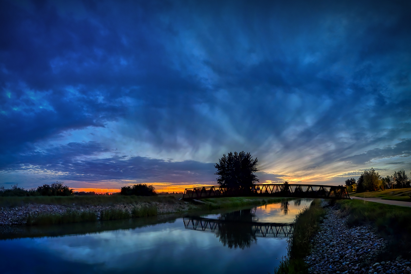 Tom Sadler Bridge, Irrigation Canal After Sunset, Strathmore, AB, 2022-06-03