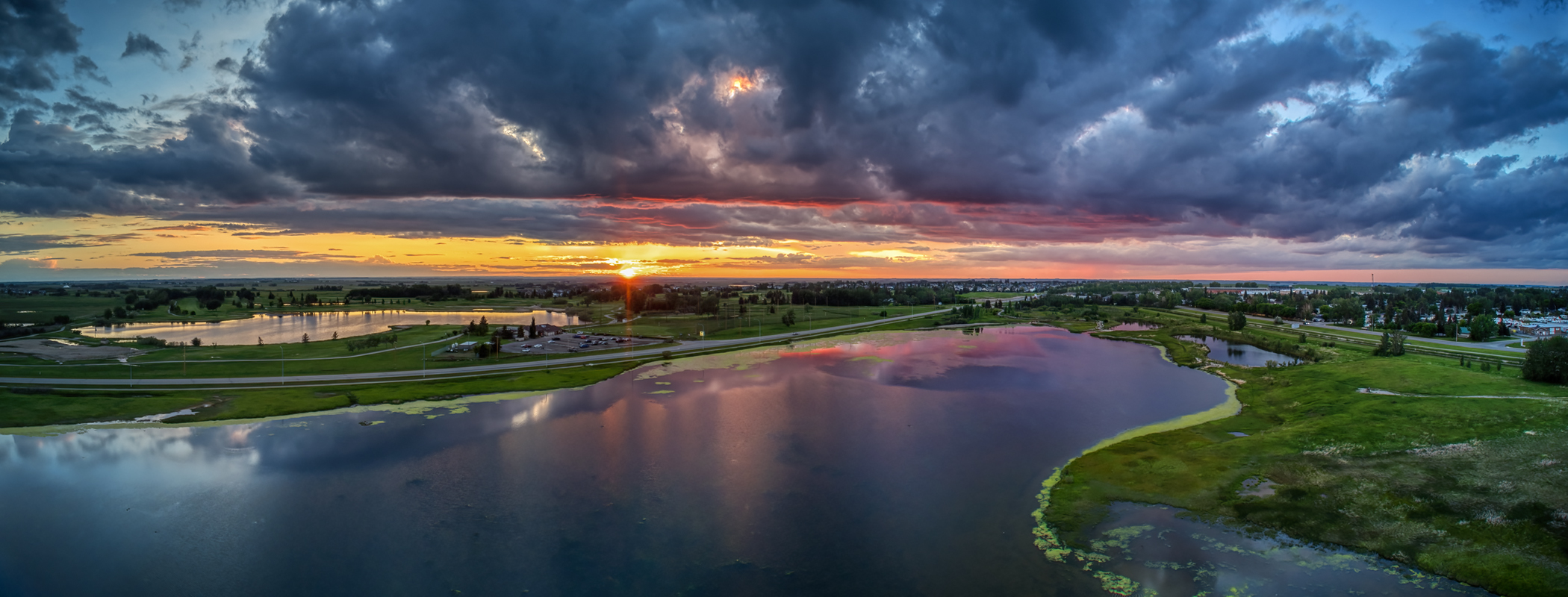 Sunset, Elevated View 01, Gray's Ponds, Strathmore, AB, 2022-06-20