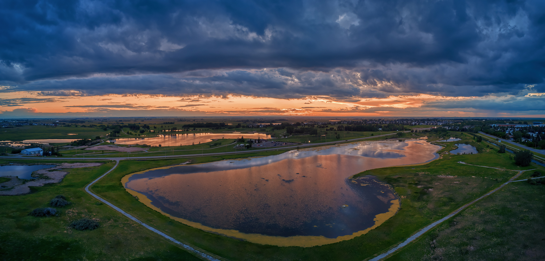 Sunset, Elevated View 03, Gray's Ponds, Strathmore, AB, 2022-06-20