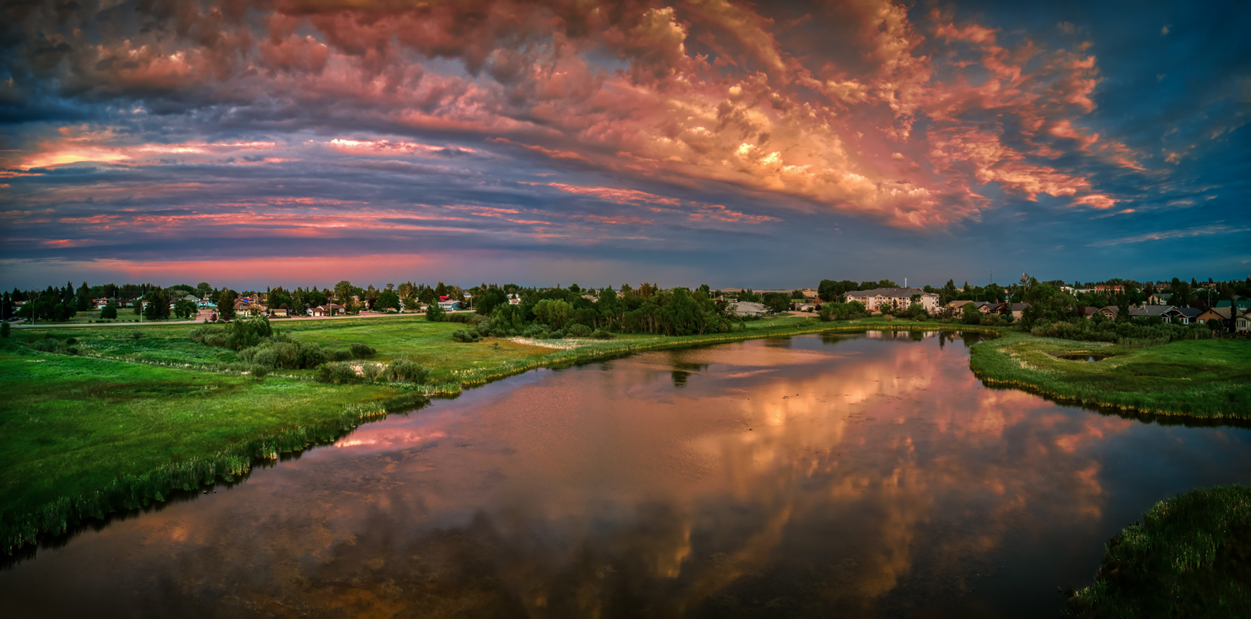 Sunset, Looking SE, Gray's Ponds, Strathmore, AB, 2022-07-18