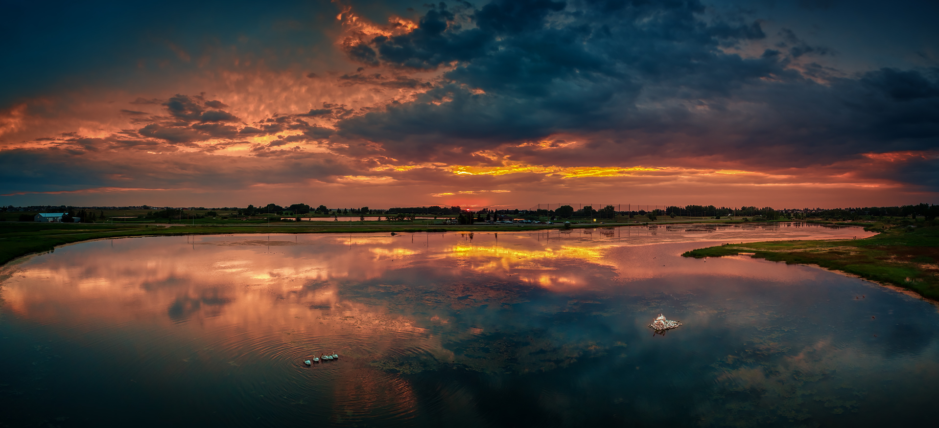 Dying Sunset Over Large Pond, Gray Park, Strathmore, AB, 2022-08-10
