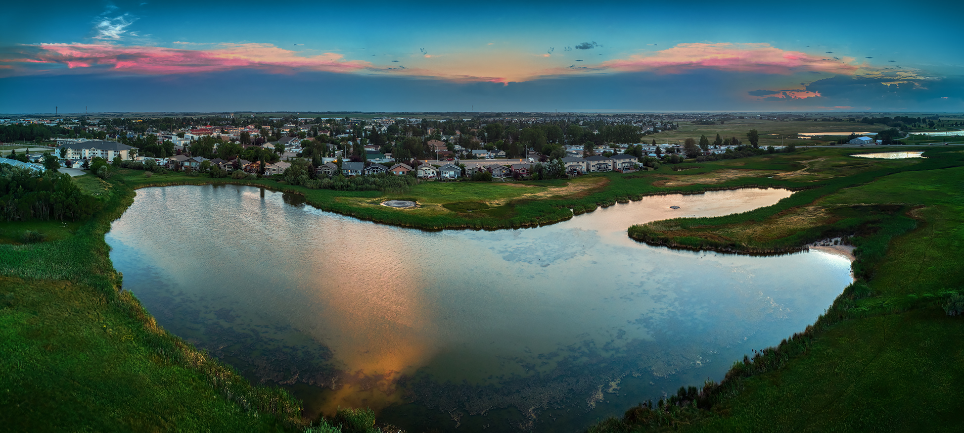 Sunset over South Pond, Gray Park, Strathmore, AB, 2022-08-11