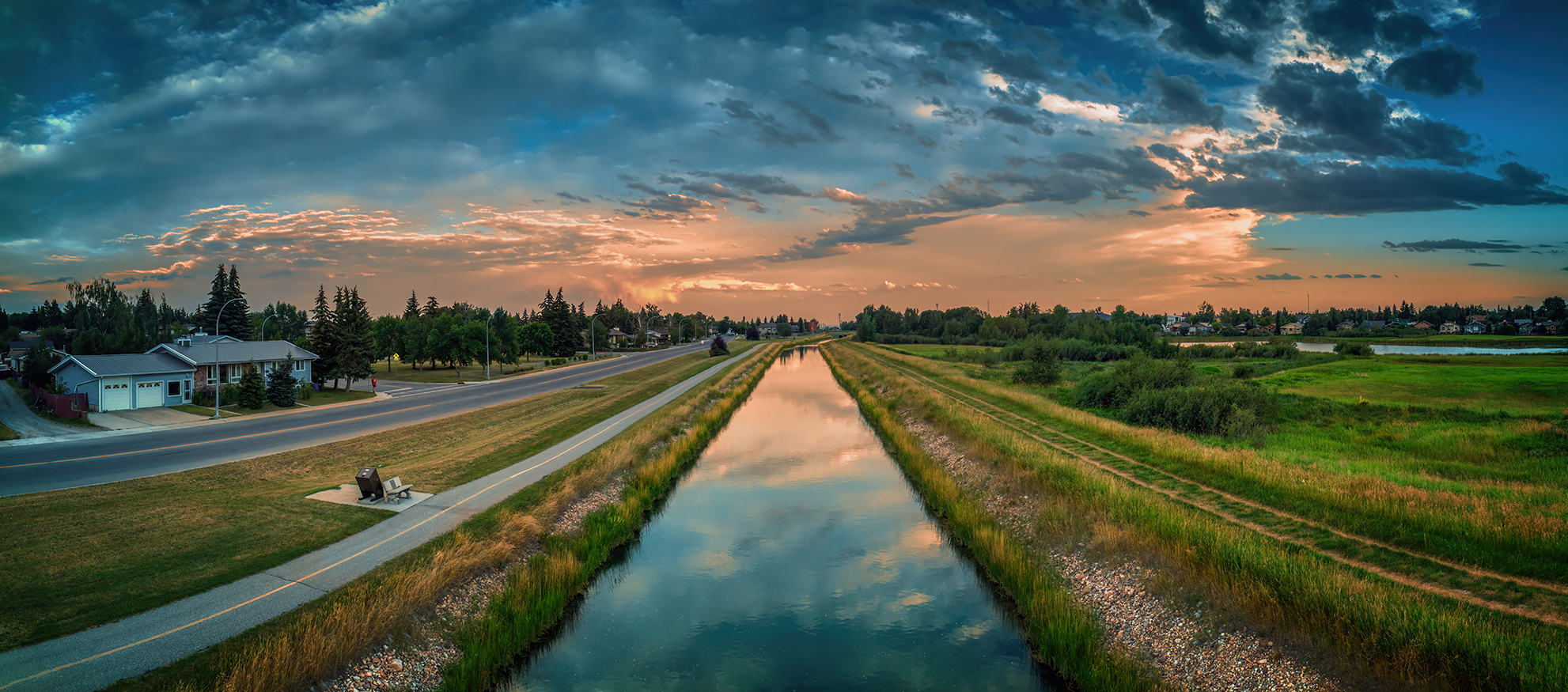 Dramatic Sky at Dusk 01, Looking South over Irrigation Canal, Strathmore, AB, 2022-08-12
