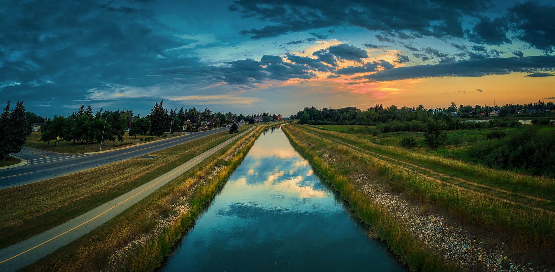Dramatic Sky at Dusk 02, Looking South over Irrigation Canal, Strathmore, AB, 2022-08-12