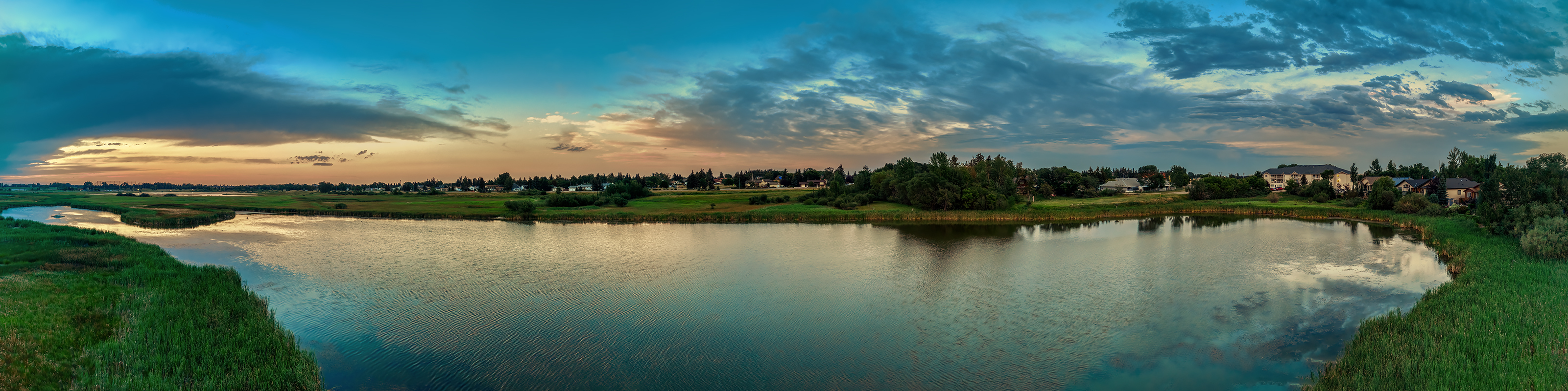 Looking East at Dusk, South Pond, Gray Park, Strathmore, AB, 2022-08-12