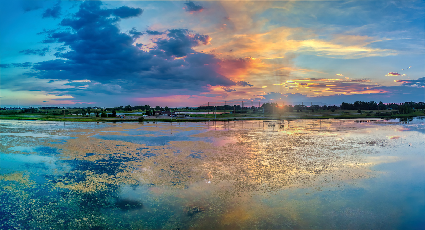 Sun Kissing the Horizon, North Pond, Gray Park, Strathmore, AB, 2022-08-14