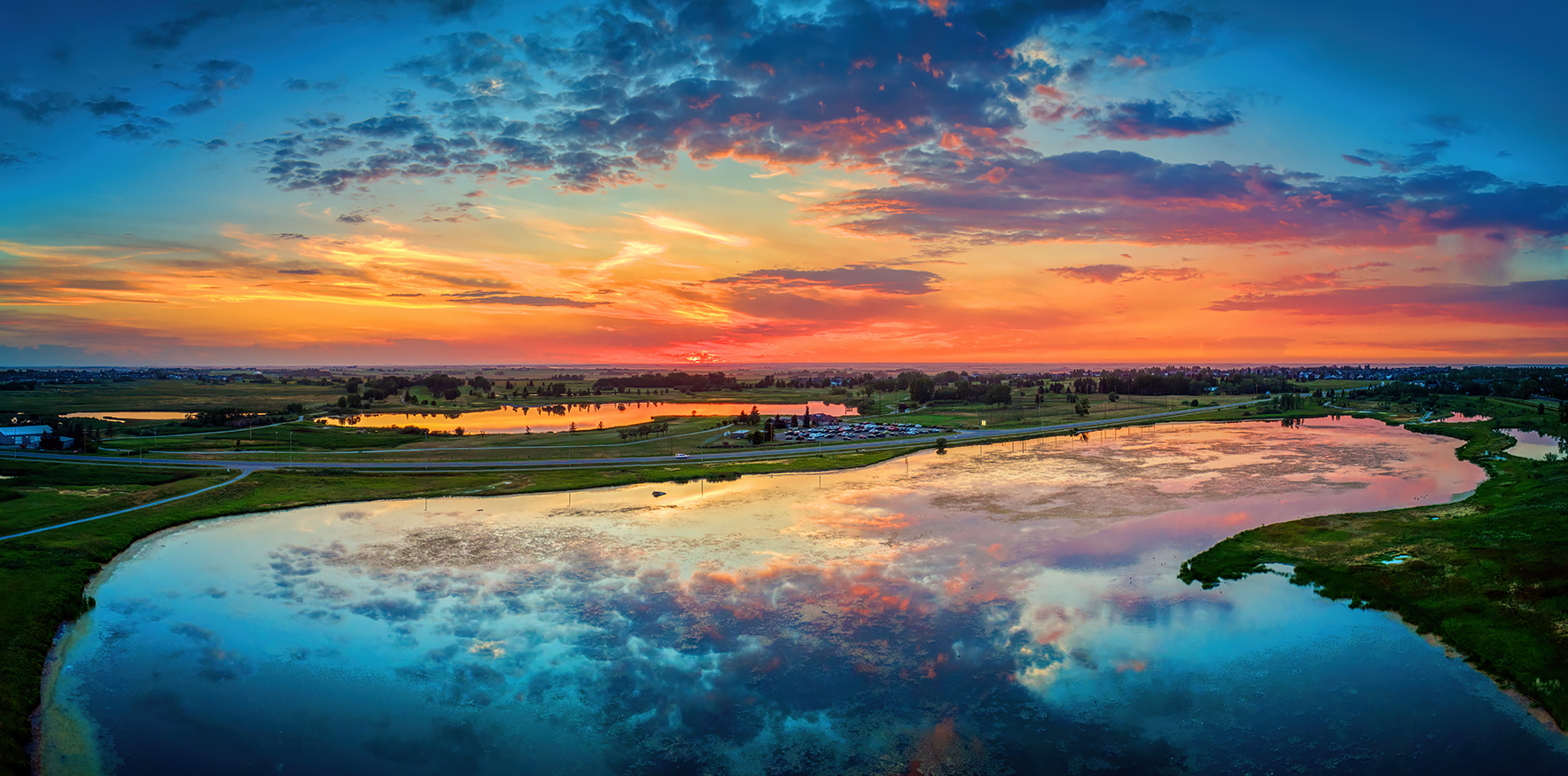 Mildly Dramatic Sunset, North Pond, Gray Park, Strathmore, AB, 2022-08-15