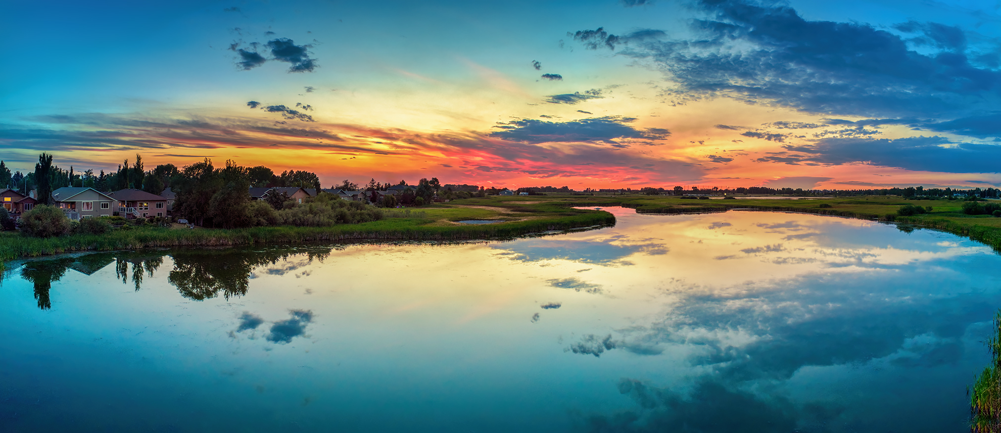 Shoreline Reflection Shot, South Pond, Gray Park, Strathmore, AB, 2022-08-15