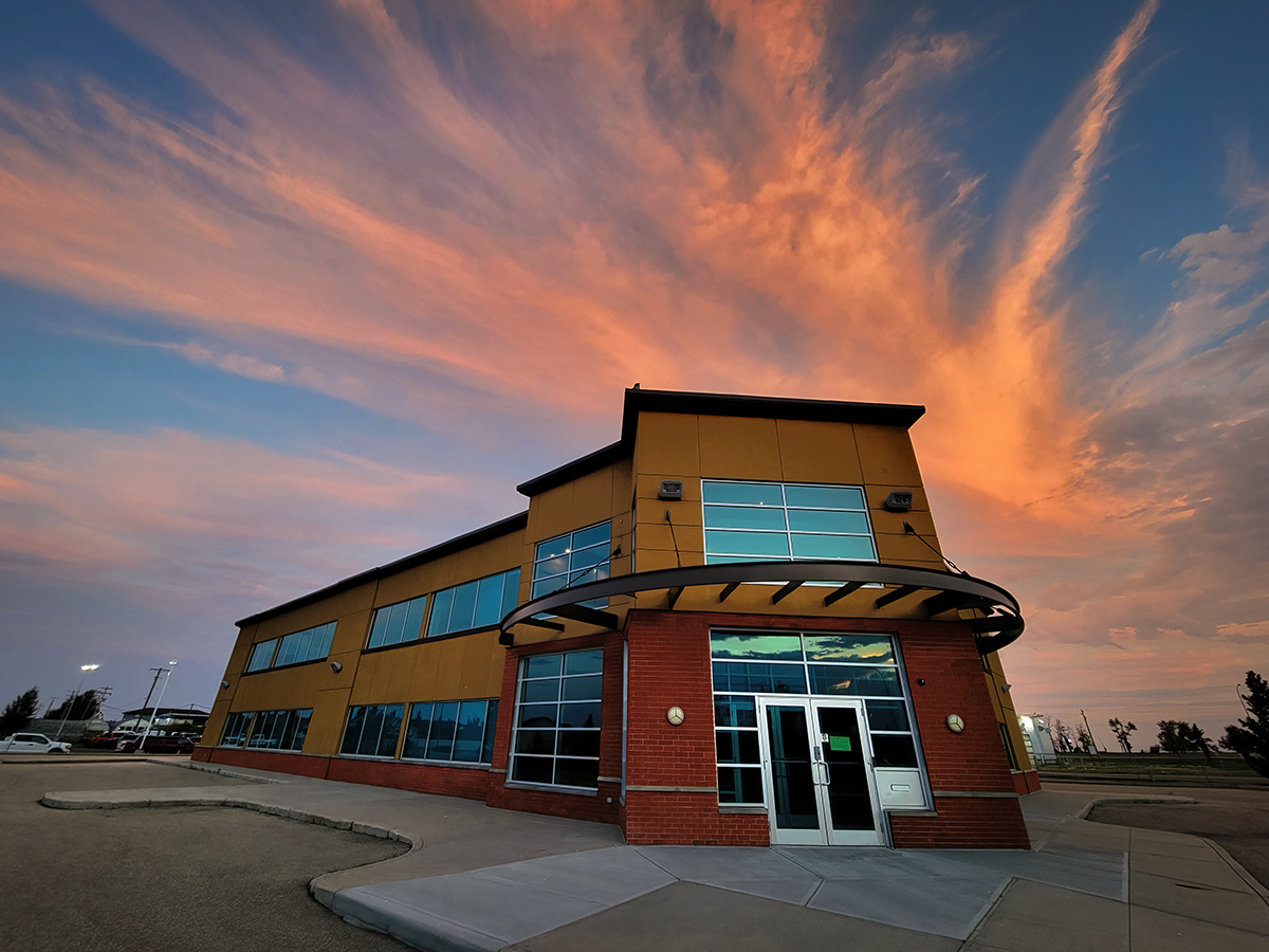 Sky Flares Over Office Building, Strathmore, AB, 2022-08-16
