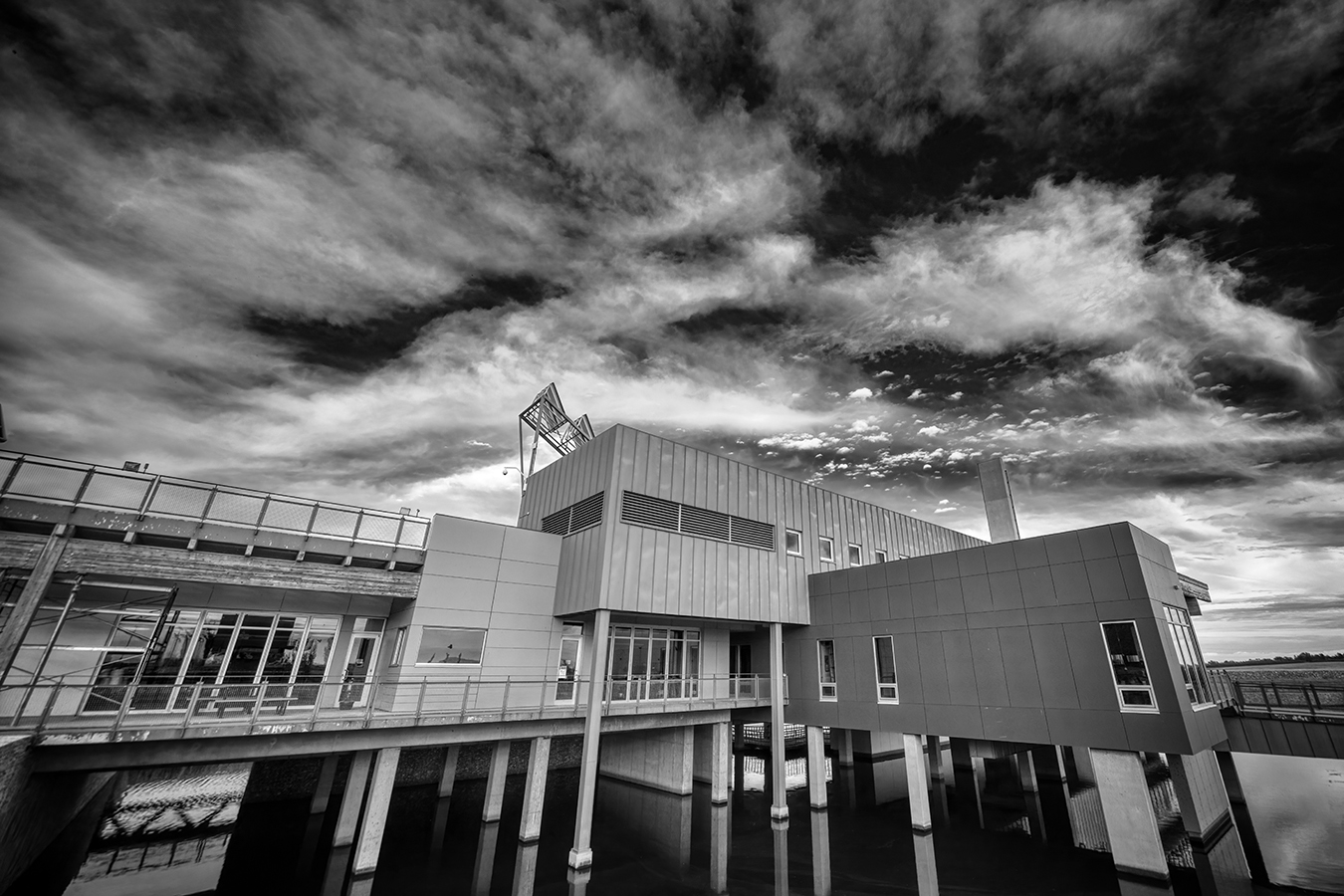 Interpretive Centre in B&W 07, Ralph Klein Park, Calgary, Alberta, 2022-09-22