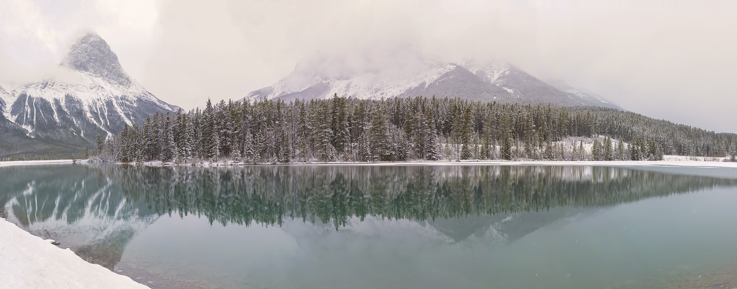 Canmore Reservoir, Colour Panoramic, Canmore Nordic Centre Provincial Park, AB, 2022-11-06