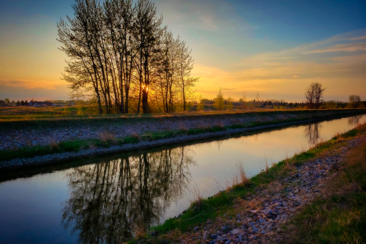 Perfunctory Sunset Reflection Shot, Irrigation Canal Along Thomas Drive, Strathmore, Alberta. 2023-05-10