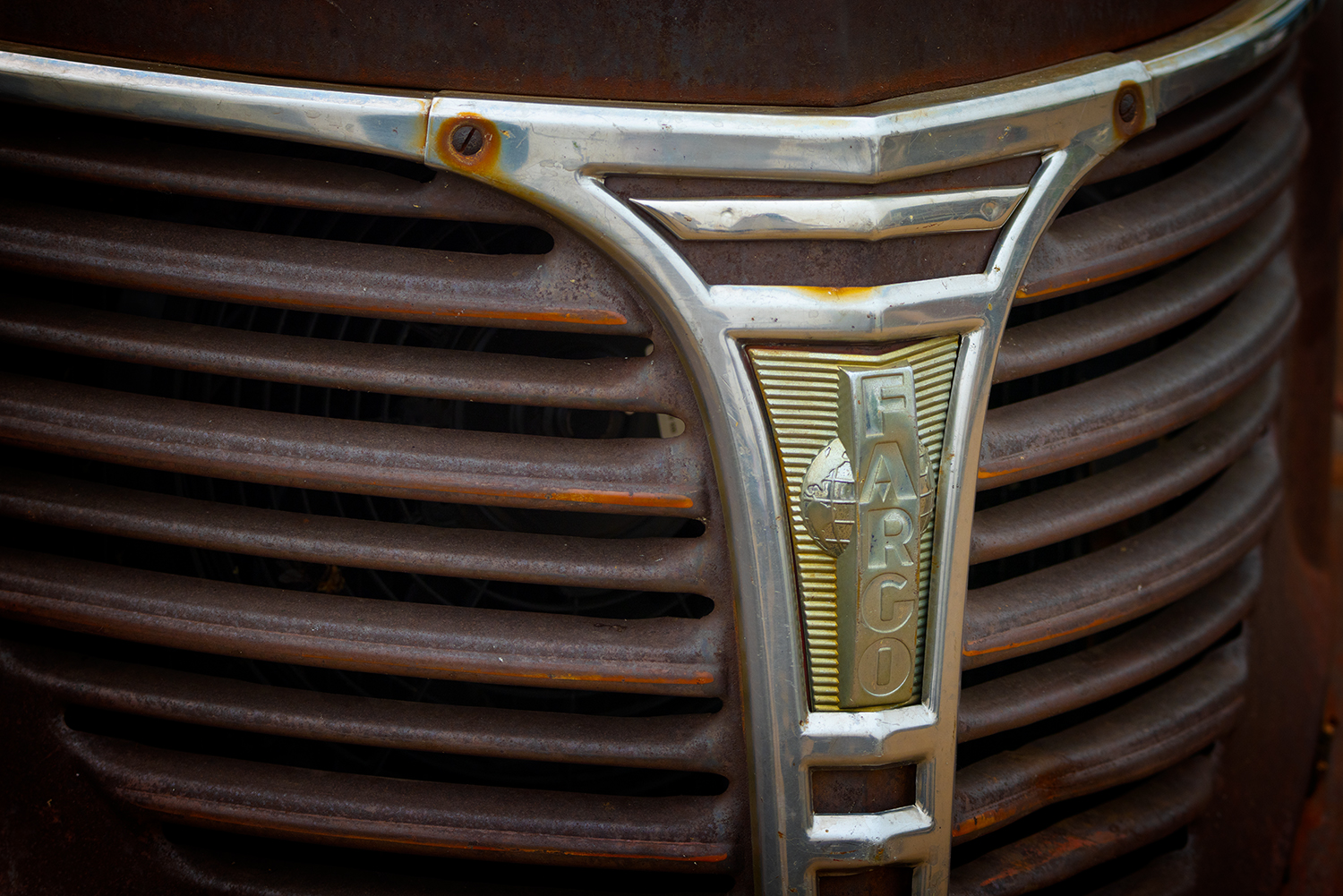 Grill and Badge, Classic Fargo Truck, Morrin, Alberta. 2023-05-20