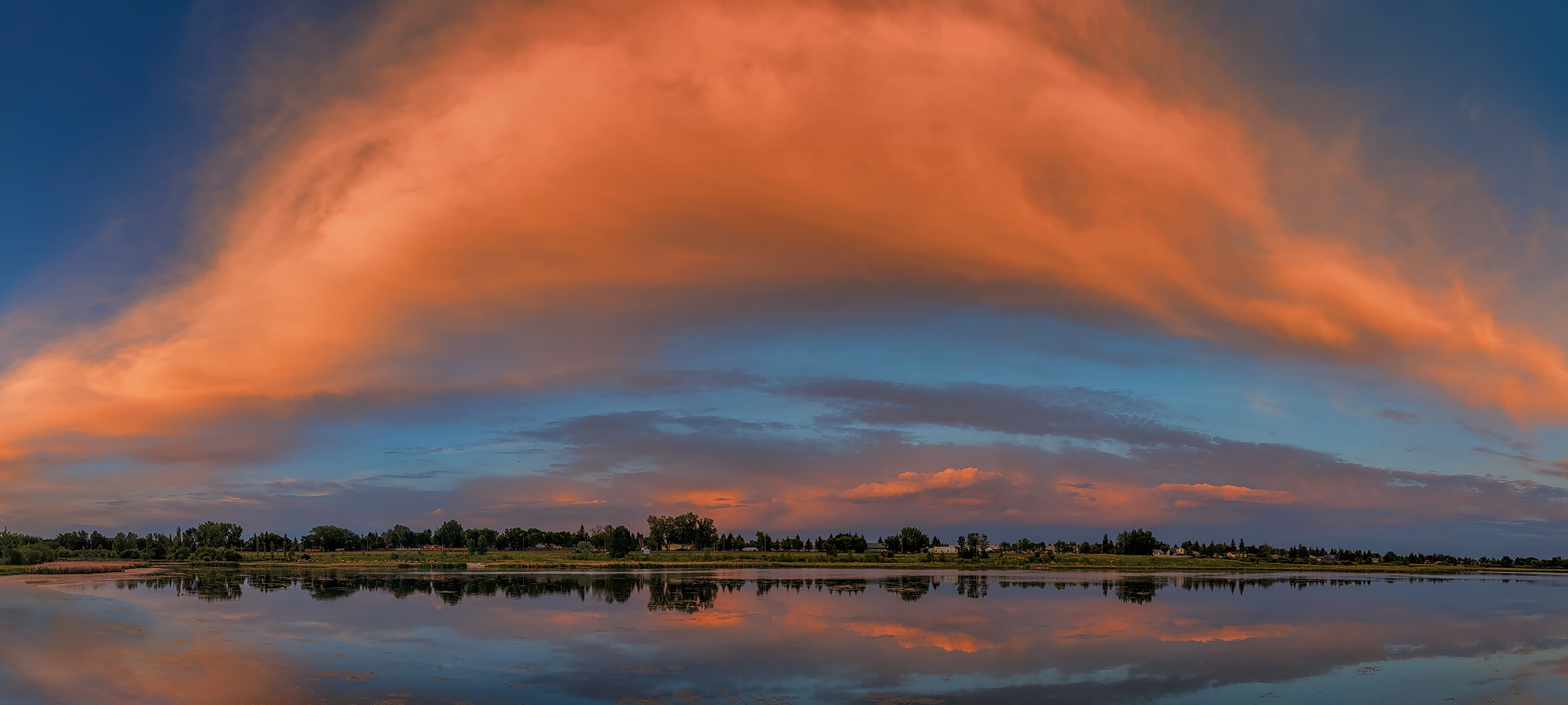 Orange Clouds Over Gray Pond, Strathmore, Alberta, 2023-05-31