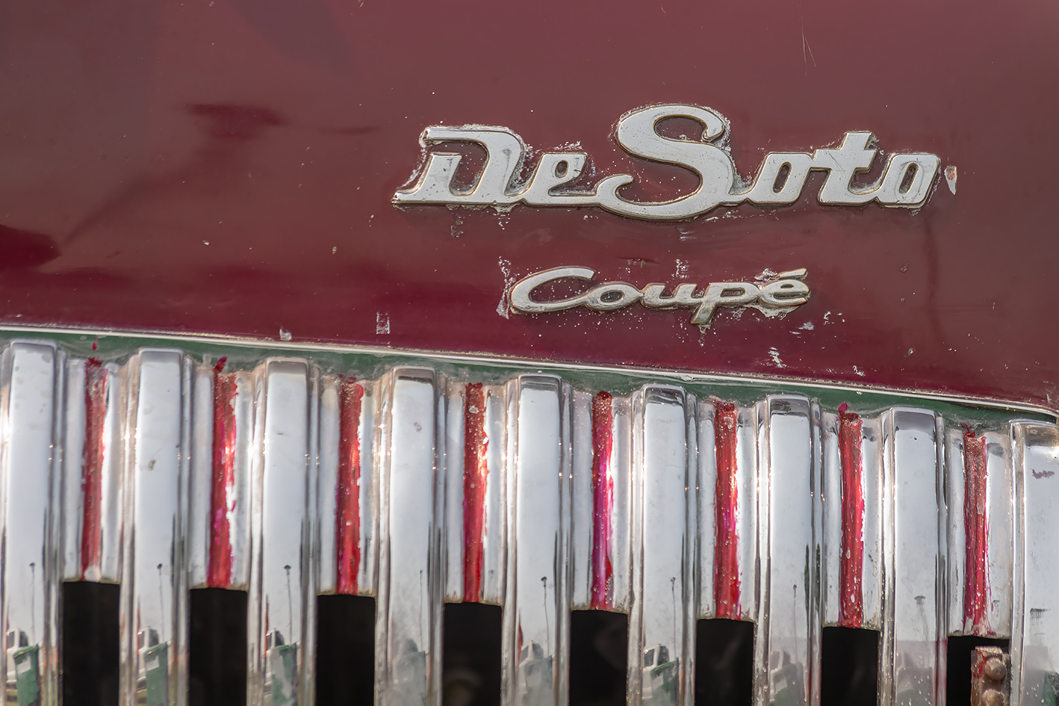 Front Badge & Grill, DeSoto Coupe, Show n Shine, Kinsemen Park, Strathmore, Alberta. 2023-07-15
