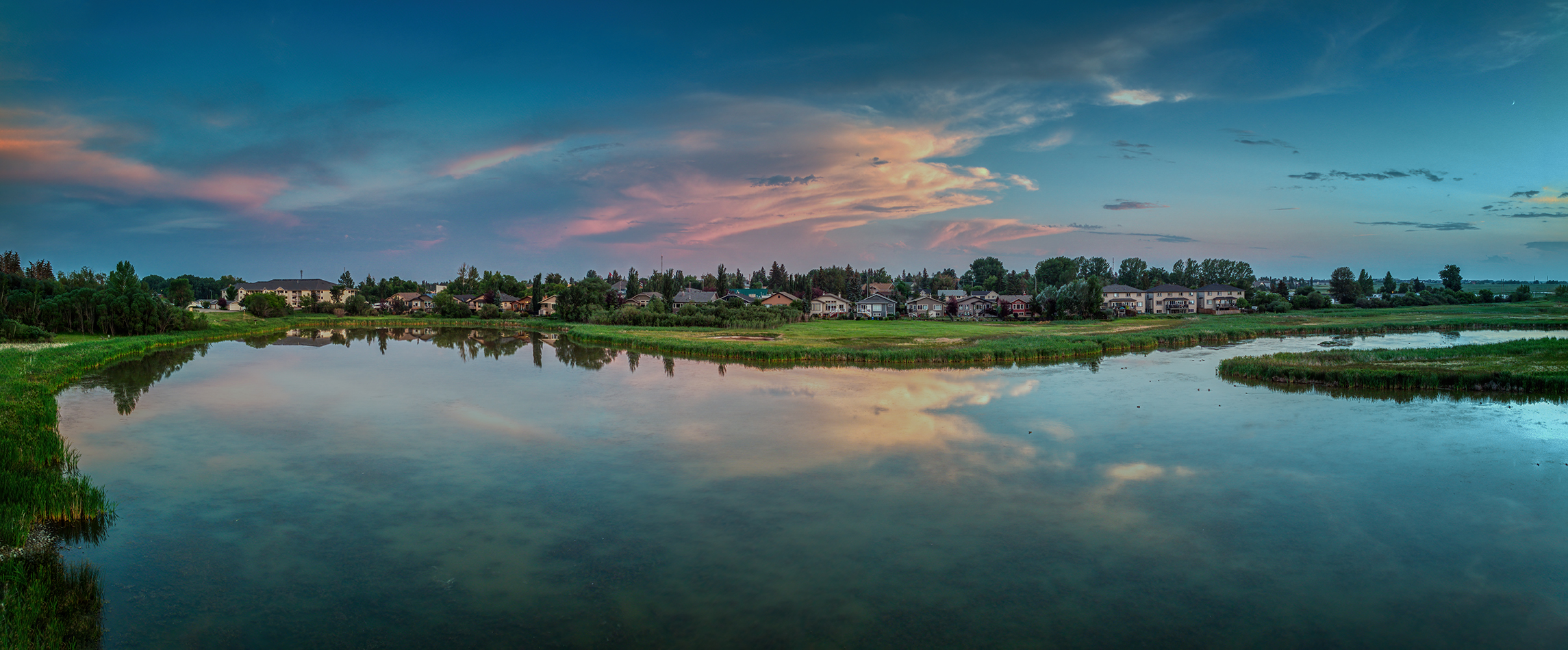 Just a bit of alpenglow, Lower Gray Pond, Strathmore, Alberta. 2023-07-20
