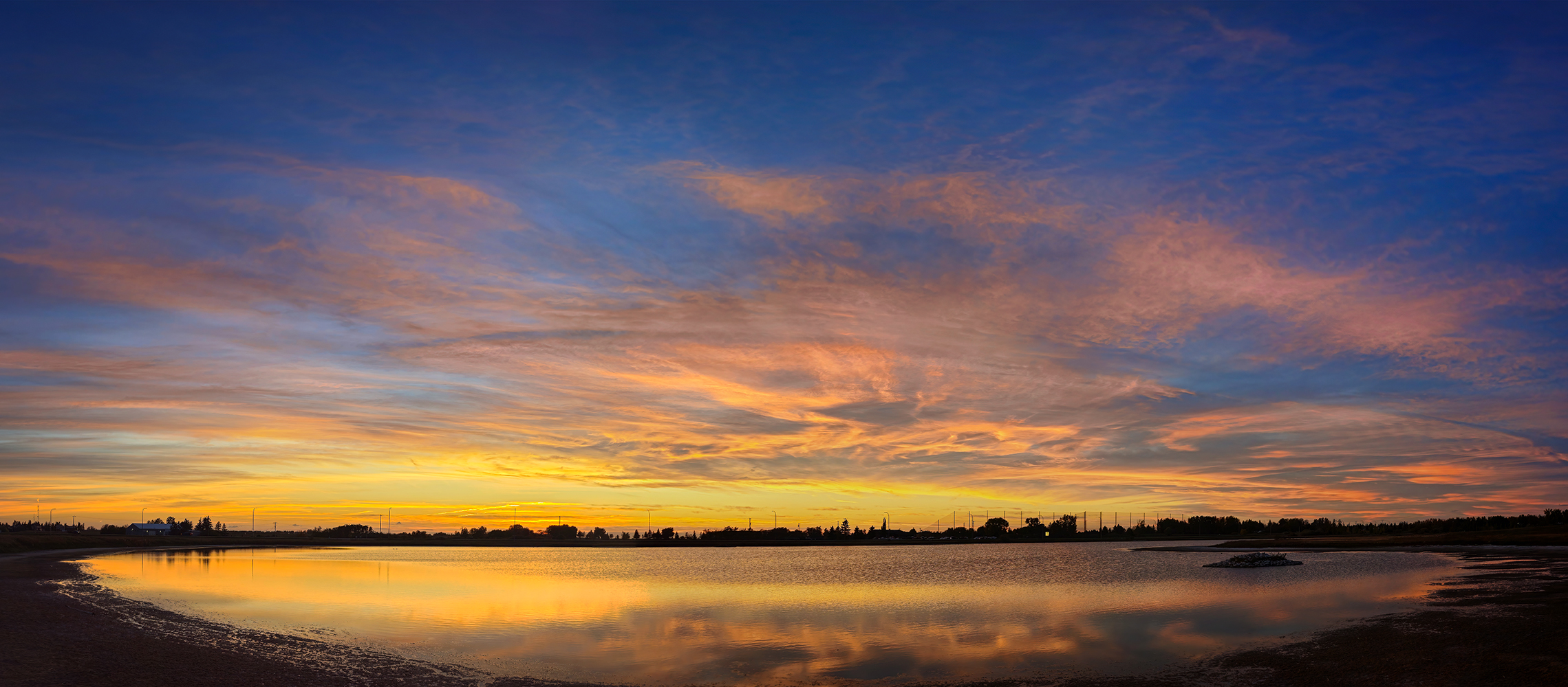 Sunset Over a Depleted Greater Pond, Gray Park, Strathmore, Alberta, 2023-09-25