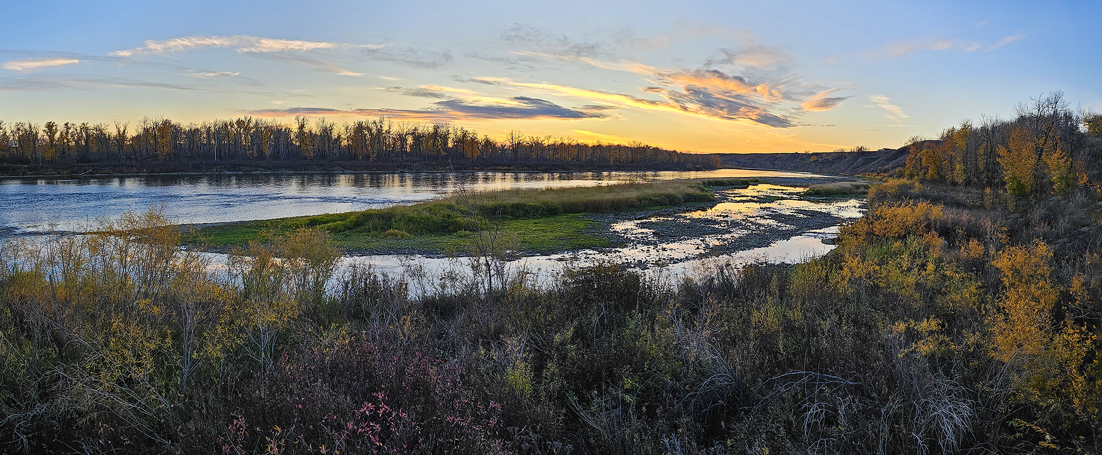 End of the Day at the End of the Season, Bow River near Wyndam Carseland Bridge, Alberta. 2023-10-15