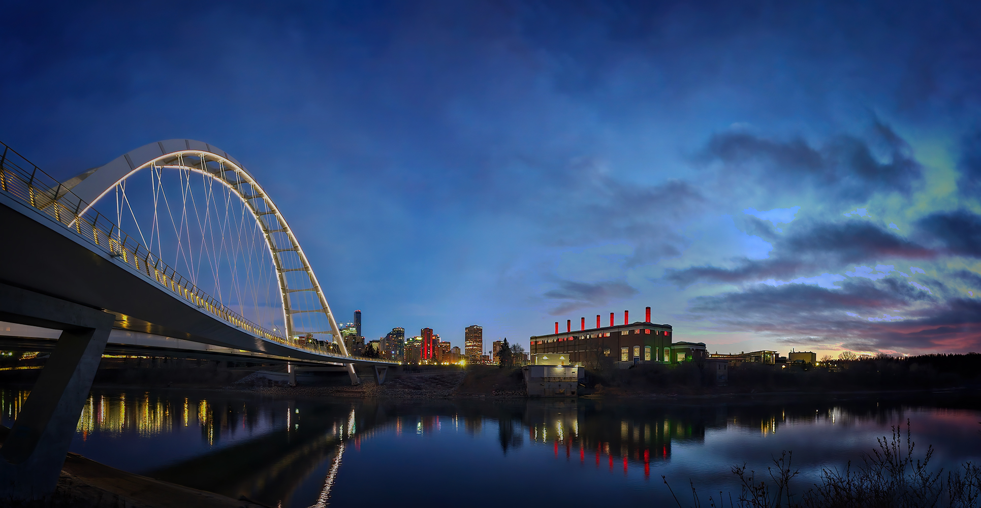 Bridge & Power Plant Before Dawn, Walterdale Bridge, Edmonton, AB, 2023-11-11