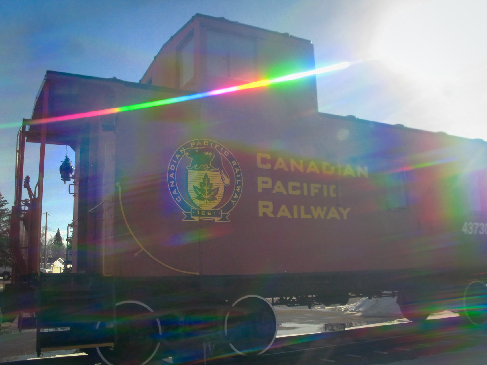 Making light of the situation, Old Caboose, Strathmore, Alberta, 2024-03-08