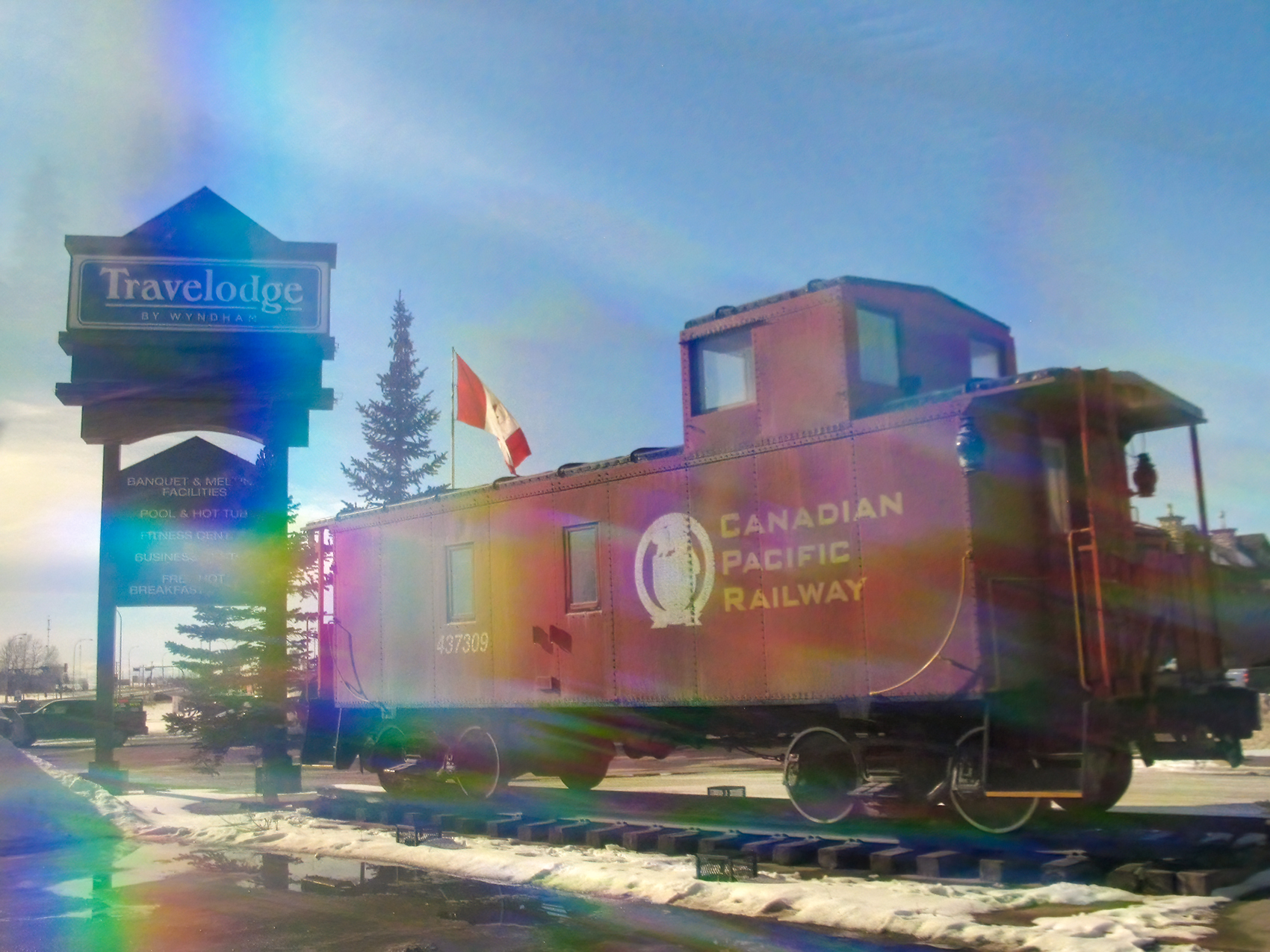 Rainbows, Old Caboose, Strathmore, Alberta, 2024-03-08
