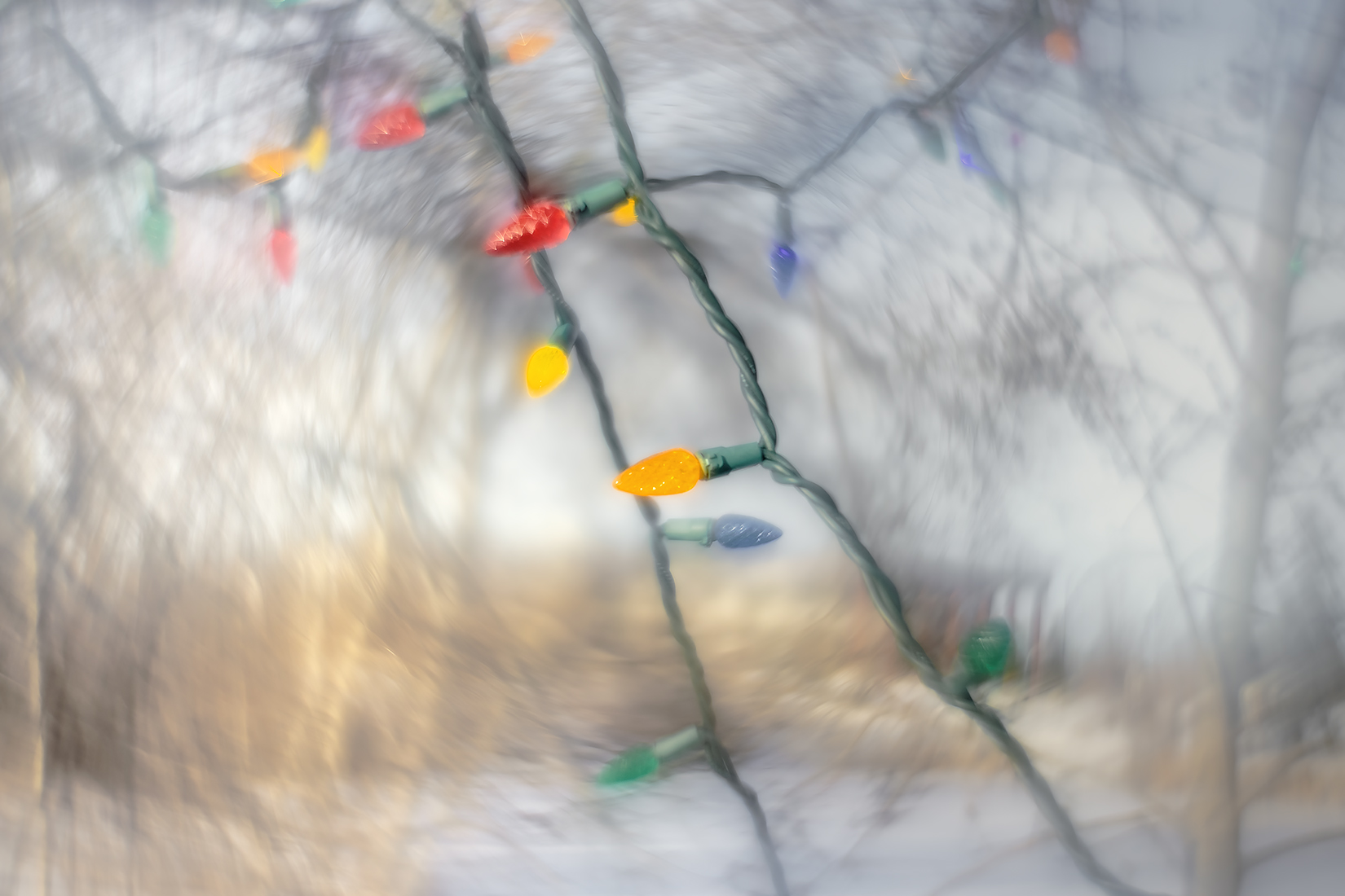 A string of lights in front of the Municipal Building, Strathmore, Alberta, 2024-01-27 (simulated 669 process)