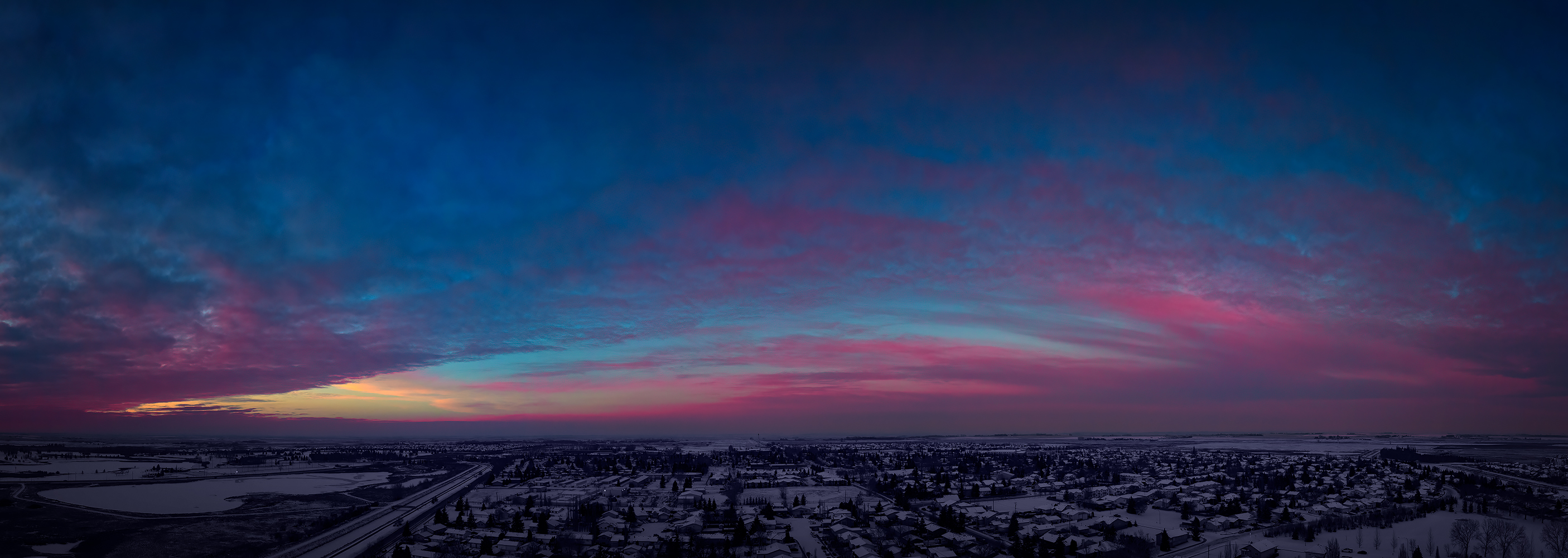 Sunset Alpenglow, Thornbriar Green, Strathmore, Alberta, 2024-02-05