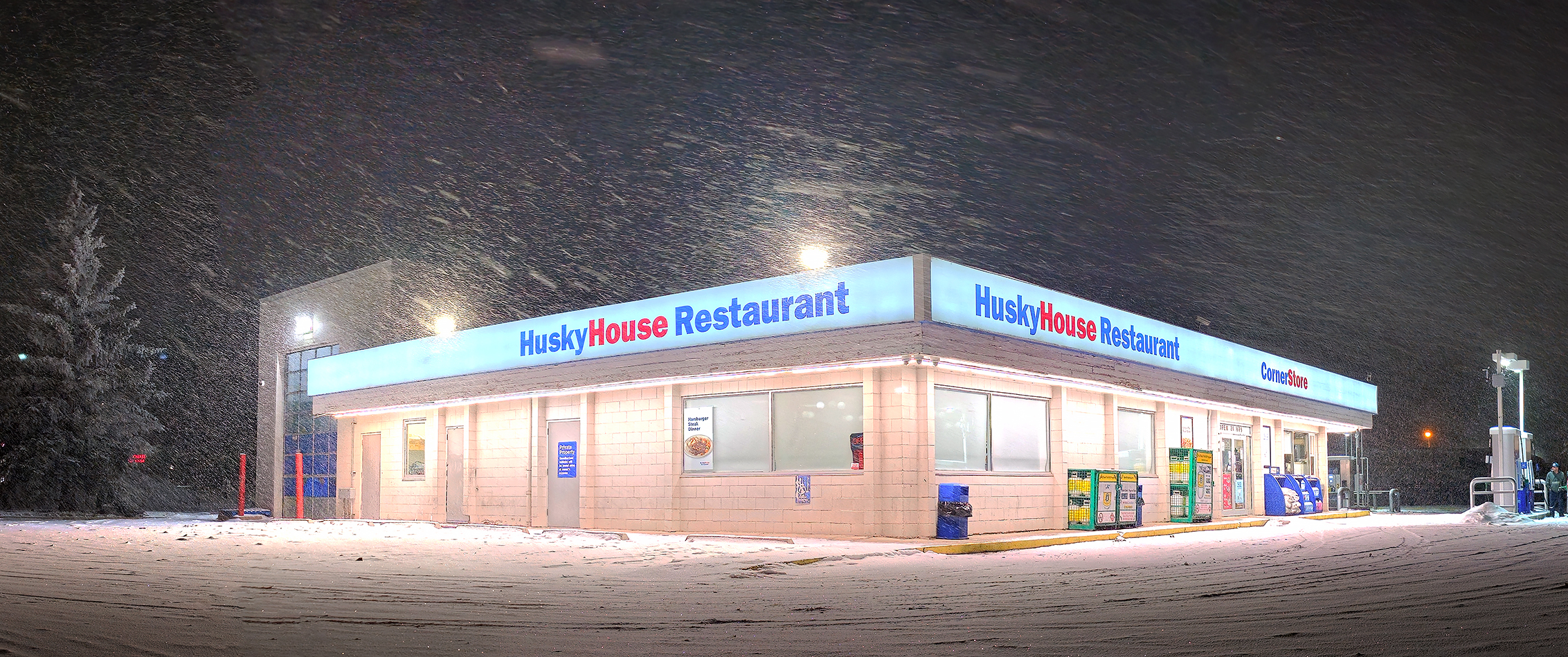 Husky Service Station and Husky House Restaurant, Trans-Canada Highway, Strathmore, Alberta, 2024-02-09