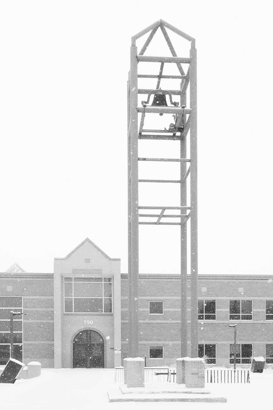 Entrance & Bell Tower, Crowther Memorial Jr. High, Strathmore, Alberta, 2024-03-02