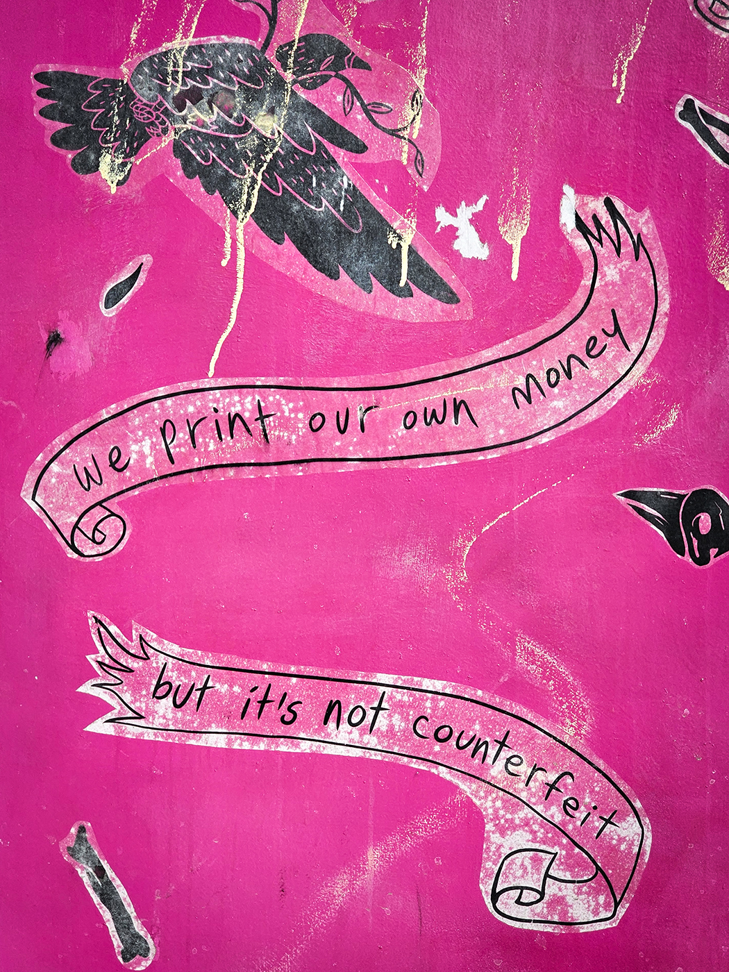 Not counterfeit, Box art, 14th & Kensington, Calgary, AB, 2024-03-31