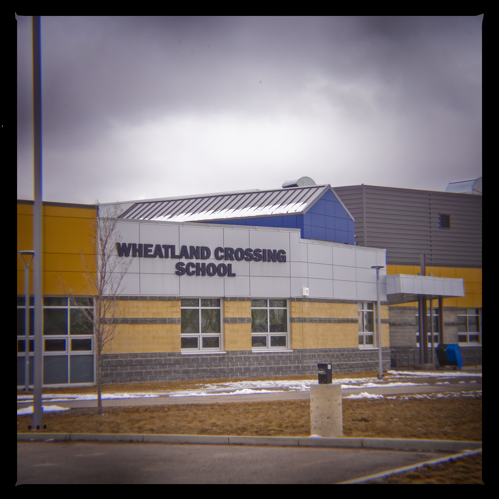 Front of Wheatland Crossing School, Hwy 561 near Standard, AB, 2024-04-06